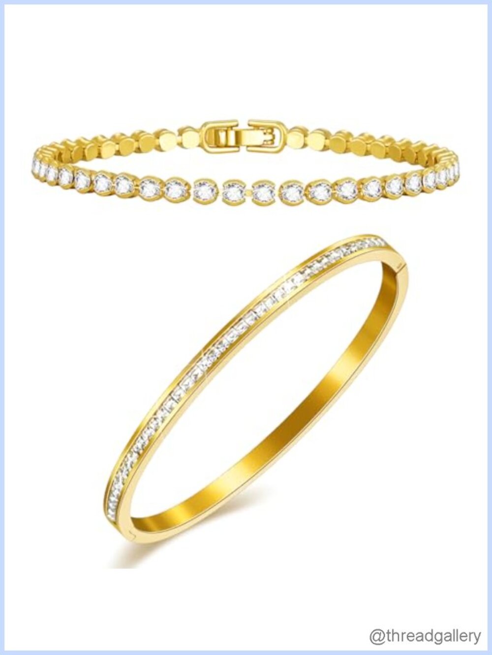 Gold Plated Bangle Tennis Bracelet Set Cubic Zirconia Hypoallergenic Jewelry